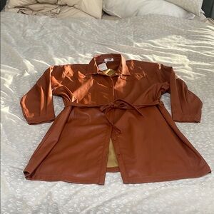 Brown Faux Leather Belted Jacket
